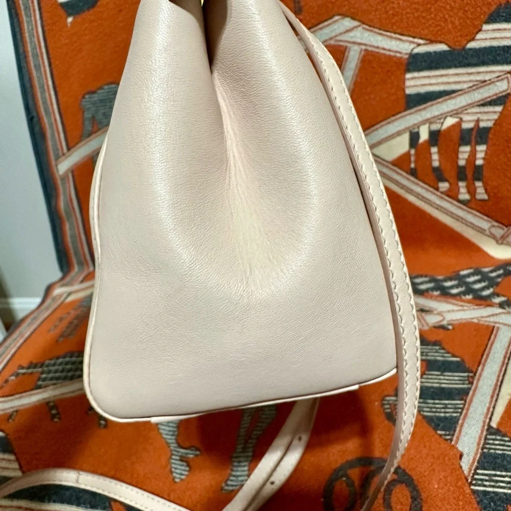 Fendi Peekaboo Cream/blush Leather Satchel with Red Handle and Silver Hardware